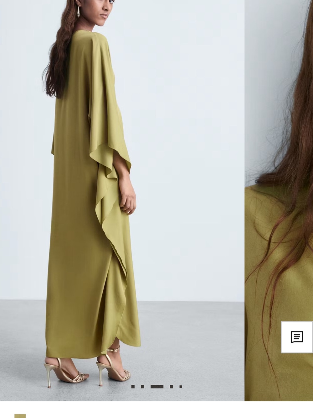 Mango Olive Green Midi Dress with V-Neck and Knot Detail - Picture 2 of 5